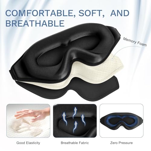 FlyCoco 99% Fully Block Out Light Eye Sleep Mask, 3D Deep Contoured Eyes Cover Zero Pressure, Long Lash Extension Eyes Mask with Adjustable Straps for Sleeping Travel Home Nap Rest Women Men (Black)