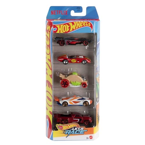 Hot Wheels Spielzeugautos, Set aus 5 Die-Cast-Fahrzeugen im Maßstab 1:64 aus der Netflix-Zeichentrickserie Let‘s Race, JDR20 Hot Wheels Spielzeugautos, Set aus 5 Die-Cast-Fahrzeugen im Maßstab 1:64 aus der Netflix-Zeichentrickserie Let‘s Race, JDR20