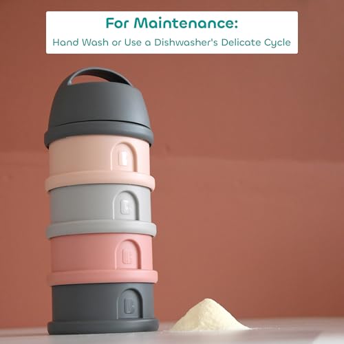 Image of Beaba Formula Container with 4 Stackable and Interchangeable Compartments, Milk Dispenser, 100% Airtight, Large Capacity, Funnel Tip For Pouring Powder With Precision, Evolutive use, Pink /Mineral Grey
