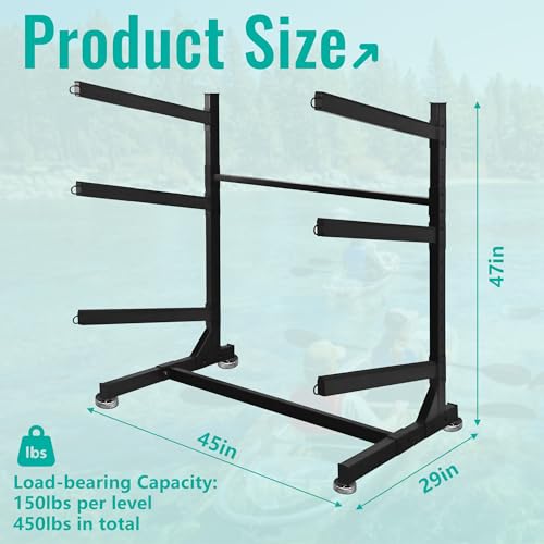 PROLEE Kayak Storage Rack 3-tier/2-tier, Kayak Rack Heavy Duty, Storage Rack for Standup Paddleboard, Surfboard, Kayak, Freestanding (3 - Tier)