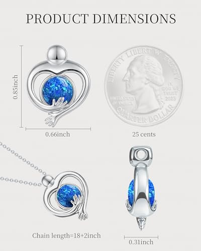 925 Sterling Silver Hug Opal Pendant Necklace for Women, Adjustable Chain with "Peace Within" "love you" "you matter"Lettering, Hypoallergenic Heart Necklace for Mother's Day, Birthday, Anniversary, Christmas Gifting Occasions (Blue-You matter-Silver plated) — view 5