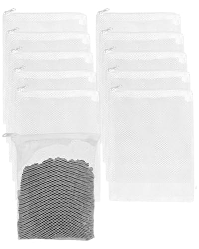 KEMUZ 10 Bolsas de Filtro para Acuario, Malla Fina de Alto Flujo con Cremallera, Reutilizables para Carbón Activado, Filtro Biológico, Medios de Filtración, 15 x 20 cm (Blanco/Negro)​