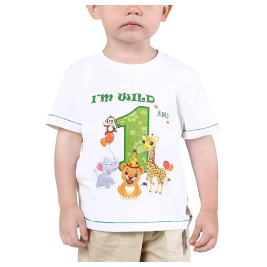 1er Camiseta Cumpleaños Bebé Niño Animales de Selva Cumpleaño Manga Corta Tops Un año Fiesta de Cumpleaños de Selva 100% Algodón Impreso T-Shirt (Blanco, 90)
