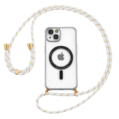 Zcdaye Magnetic Clear Case For Iphone 13, [Compatible With Magsafe] [Lens Protector] Crossbody Adjustable Neck Lanyard Phone Case Premium Tpu Shockproof Cover For Iphone 13(6.1 Inches) - Sliver #TOP9
