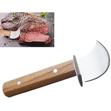 2Pack Adaptive Rocking Knife One-Handed Steak Cutter with Curved Blade, Anti-Slip Wooden Handle Rocker Knife for Meat & Veggies