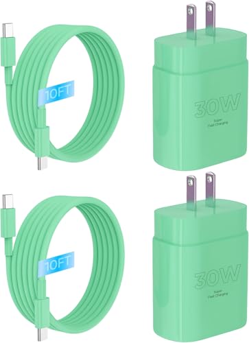 iPhone 16 15 Charger Fast Charging, 30W USB C Charger Block 10FT Cable for iPhone 15 16 Plus Pro Max/iPad Pro/AirPods, PD USBC Power Adapter Wall Plug with Extra Long Type C to C Cord (Green, 10FT)