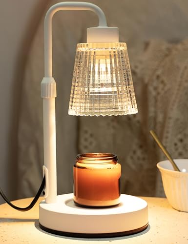 GODONLIF Lampada scaldacandele, altezza regolabile, timer dimmerabile, decorazione per la casa, cera melts, scalda candele in vetro con 2 lampadine, Bianco GODONLIF Lampada scaldacandele, altezza regolabile, timer dimmerabile, decorazione per la casa, cera melts, scalda candele in vetro con 2 lampadine, Bianco