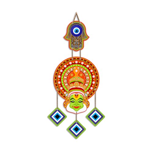 Image of Artvibes Kathakali Face Evil Eye Wall Hanging for Home Entrance Decor | Traditional Kerala Art Wall Decor with Nazar Battu Protection and Positive Energy Vastu Gift (WH 85149N)