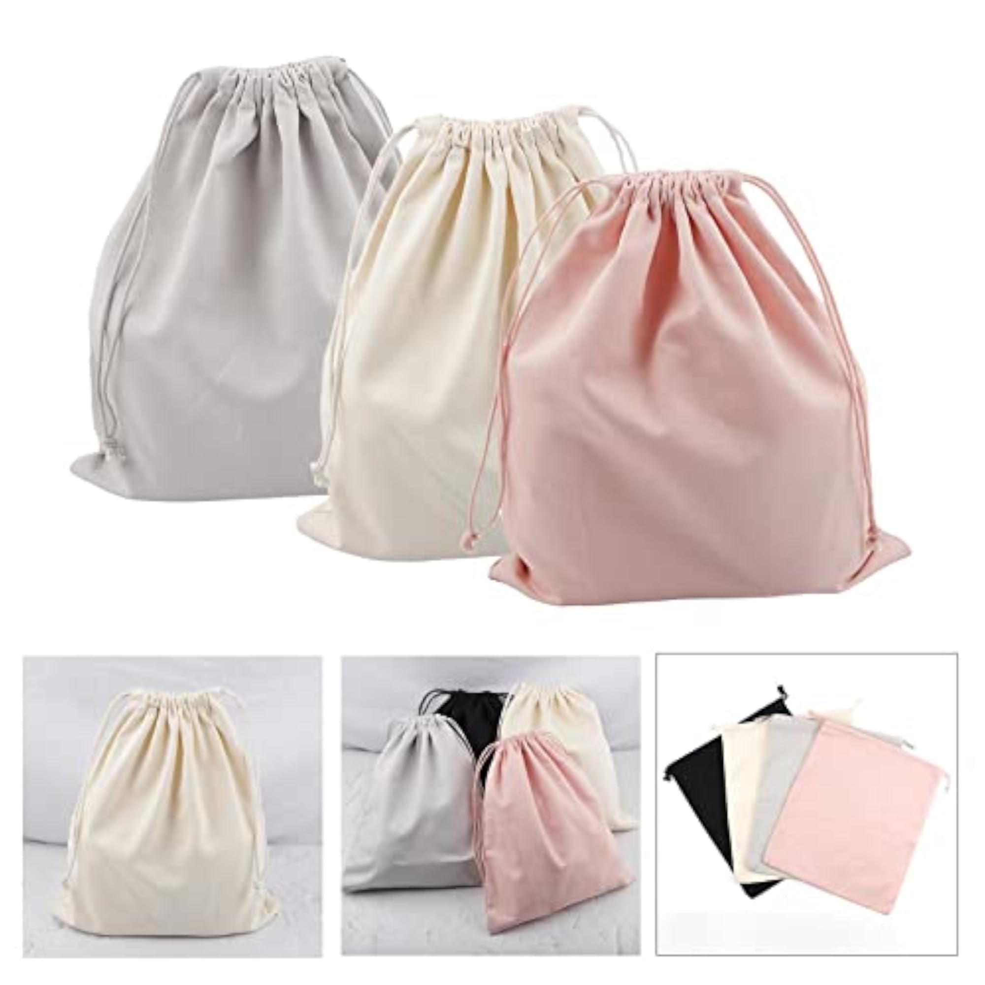 3 Pcs Canvas Drawstring Storage Bag for Shoes, Portable Organizer