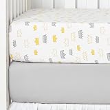 TILLYOU 2 Pack Fitted Crib Sheet Set - 100% Natural Cotton Toddler Bed Mattress Sheets,Standard 28”x 52”, Gray Crown & Light Gray