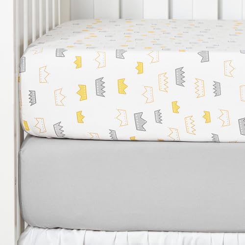 Image of TILLYOU 2 Pack Fitted Crib Sheet Set - 100% Natural Cotton Toddler Bed Mattress Sheets,Standard 28 inchx 52 inch, Gray Crown & Light Gray