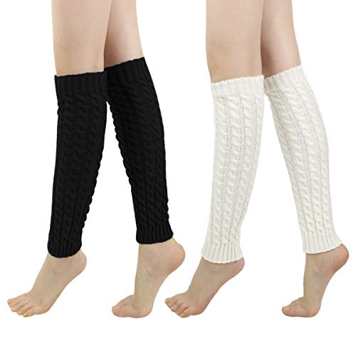 LADES DIRERCT Damen Stulpen - Stricken Beinstulpen Socken Mit Fersenloch Gestrickt Beinwärmer Ballett Yoga Stulpen Legwarmer Strümpfe 1980er Jahre Party Kleid, Schwarz+weiß A, M Cover