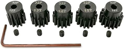 32P Hardened Pinion Gear Set 1/8 inch Hole 12T 13T 14T 15T 16T with Hex Key (Compatible with 0.8 Metric Pitch)