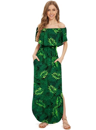 Image of LILBETTER Womens Off The Shoulder Ruffle Party Dresses Side Split Beach Maxi Dress