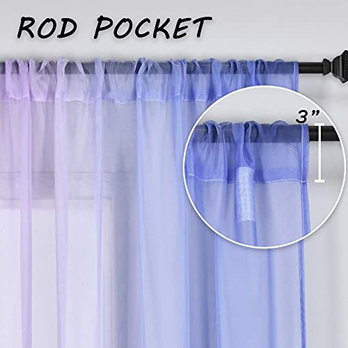 Ombre Curtains Purple And Blue Sheer Curtains For Girls Bedroom Decor Set Of 2 Panels Grommet Sheer Window Voile Ombre Rainbow Colorful Teen Curtains For Playroom 52 X 72 Inch #TOP2