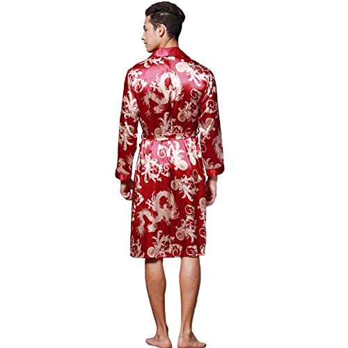 Image of ZUEVI Men's Kimono Robe Silk Satin Long Sleeve Spa Bathrobe Lightweight Soft Silky Pajamas Robes