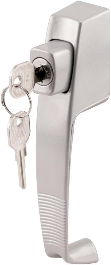 Aluminum Screen and Storm Door Keyed Push Button Latch with Tie Down Screw; 1-3/4" Screw Holes