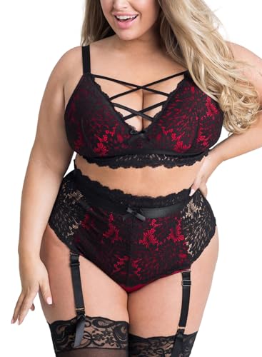 Lingerie femme grande taille : ensemble sexy en dentelle transparente et culotte haute