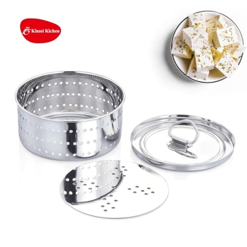 Image of KLASSI KICHEN Stainless Steel Paneer Maker (Round) | Cheese & Cottage Cheese Mold | Multi-Purpose Kitchen Strainer for Homemade Paneer, Chhena & Ricotta | Durable Food-Grade SS