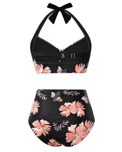Image of Holipick Women High Waisted Bikini Set Two Piece Swimsuit Tummy Control Bathing Suit Vintage Halter Swimwear