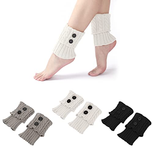 PFLYPF 3 Paar warme Beinsocken, Bekleidungszubehör, gestrickte Beinschützer, Beinbezüge mit lässigen Knöpfen, Winter warme Stiefelüberzüge, geeignet für Outdoor-Aktivitäten und Essen im Freien