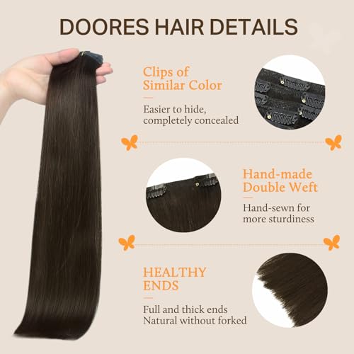 Image of DOORES Clip in Hair Extensions，Weddings & Date Nights Invisible Flat Weft, Human Hair Extensions Natural Black 7pcs 120g 18 Inch Natural-Looking Adding Volume