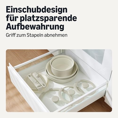 Amazon Basics Stapelbares Topf- und Pfannenset, 11-teiliges Kochgeschirr-Set mit Abnehmbaren Griffen, Antihaft-Keramik, für alle Herdarten… – Ansicht 5