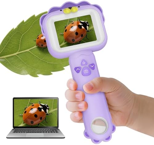 Kids' Microscopes, Portable Mini Pocket Handheld Microscope for Toddlers, Educational Science Stem Toys for Christmas Birthday Gifts for 3 4 5 6 7 8 9 10-Year-Old Boys Girls (Lion)