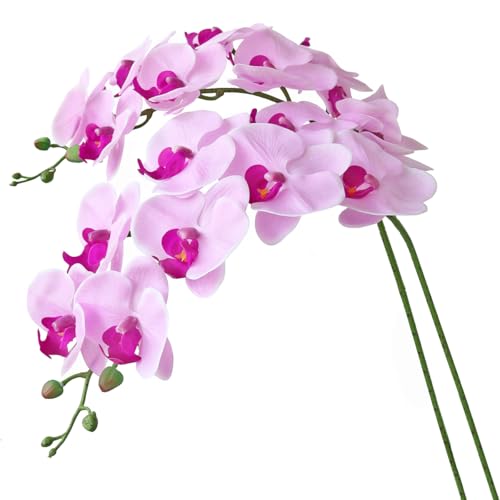 Htmeing 38 Inch Artificial Phalaenopsis Flowers Branches Real Touch (Not Silk) Orchids Flowers for Home Office Wedding Decoration,Pack of 2 (Pink)