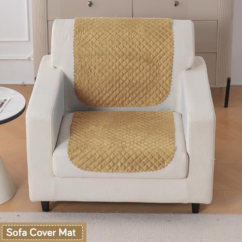 Image of HOKIPO Quilted Sofa Cover for 1 Seater for Seat & Back, 'Quilt Classic' Yellow (IN-925-YLW*2)