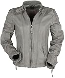 Passform: Regular Fit Damen Bikerjacke Lederjacke GGPacey LVTW Jacke pflanzlich gegerbt Grau in verschiedenen Größen, Farbe:light grey, Größe:3XL