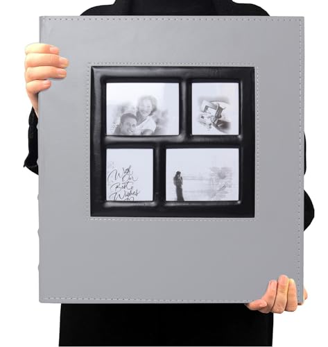 RECUTMS Álbum de fotos de 4 x 6 pulgadas, 600 páginas negras, gran capacidad, cubierta de piel, álbumes de fotos familiares para boda, capacidad para 600 fotos horizontales y verticales (gris)