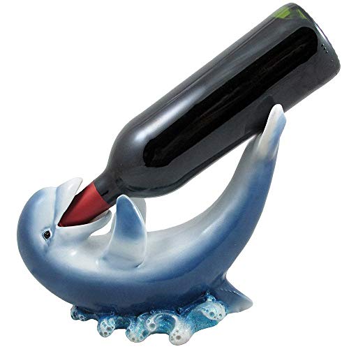 Home 'n Gifts Drinking Dolphin Wine Bottle Holder Statue for Tropical Kitchen or Beach Bar Decor Sculptures and Wine Racks
