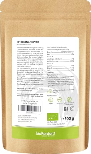 Spirulina Pulver BIO 500 g I 100% natürlich und rein - aus kontrolliert biologischem Anbau I ohne Zusatzstoffe I von bioKontor – Bild 2