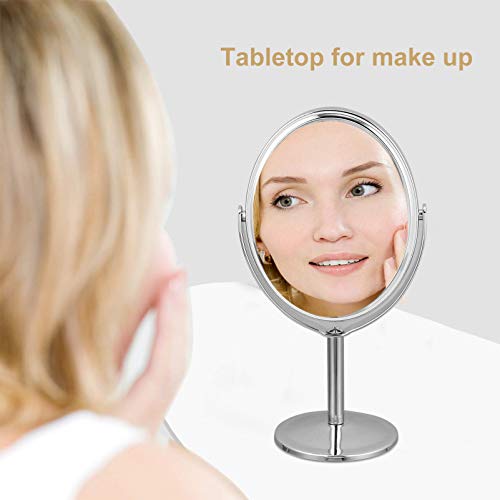 Espejo de maquillaje giratorio con base metálica plateada miniatura 2