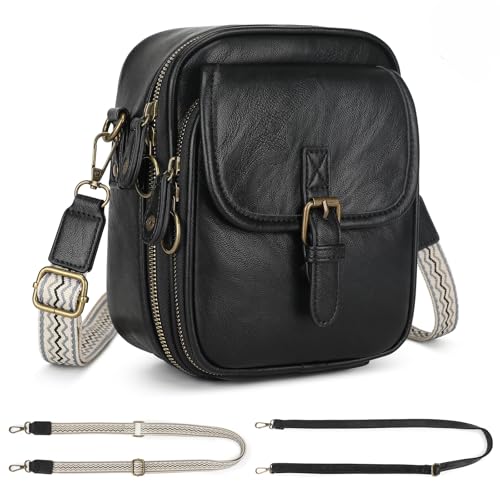 Crossbody Bags for Women, Travel Purses with Card Slots, Soft Vegan Leather Small Messenger Shoulder Bag with 2 Straps