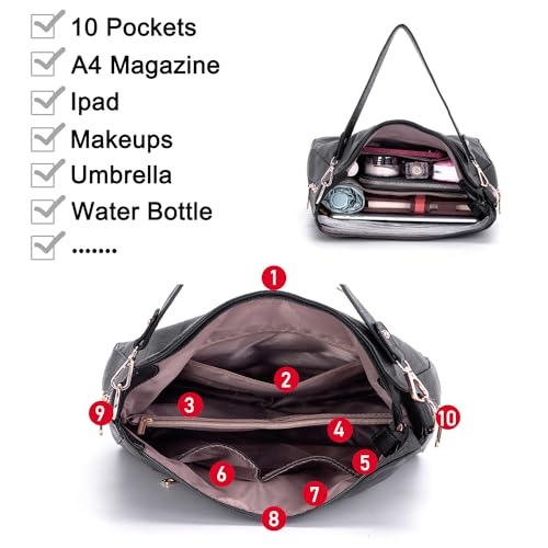 Image of Qiyuer 13 inch Women Spacious Soft PU Handbag Hobo Bag Purse Wallet Set 4pcs | Large, Dual-use Crossbody & Shoulder Bag, Multi-pocket, Divided Compartments, Fits Tablet, Versatile for Daily & Work