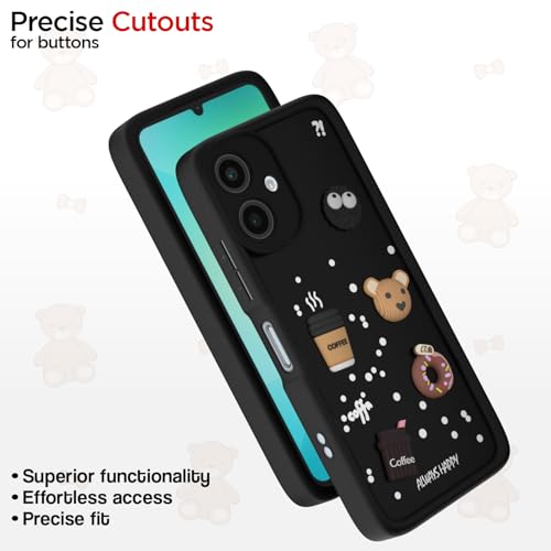Image of Pikkme Bumper Case for Samsung Galaxy A06 | Cute Fun Cartoon 3D Bear Silicone Full Body Protection Back Cover (Black)