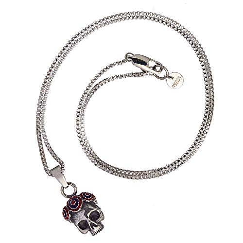 Tateossian Dead Gothic Rose Skull Pendant, Silver Steel, 48.5 Cm Chain Length #TOP1