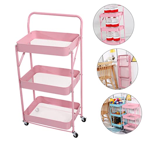 Angoily 1Pc Carrinho De Armazenamento Dobrável Prateleiras De Armazenamento Dobráveis ​​De Aço Inoxi