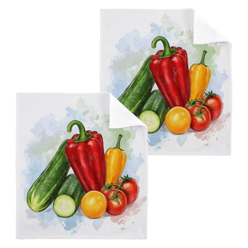 ALAZA Wash Cloth Set 100% Cotton Fingertip Towels Face Cloths Sets Vegetable Tomato Highly Absorbent Soft Feel Set of 2