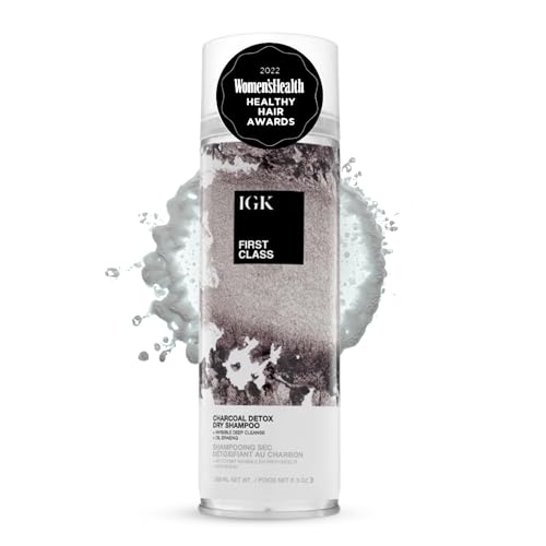 IGK First Class Charcoal Detox Dry Shampoo, Volumizing Spray for Oily Hair, Absorbs Oil + Odor, Invisible Finish with No White Residue on All Hair Colors, Talc-Free + Vegan, 6.3 Fl Oz