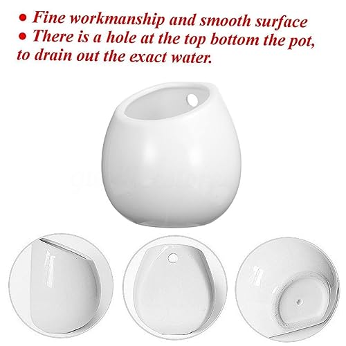 Pots céramique blanche suspendus étanches, solution pour plantes sans coulure - 4