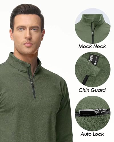 Boladeci Mens Fleece Pullover Quarter Zip Thermal Long Sleeve Golf Shirts For Men Winter Athletic Sweater 3/4 1/2 Half 1/4 Zip Sweatshirts Army Green thumb #3