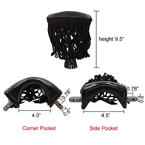 Joy's Billiard Set Of 6 Pool Table Leather Pockets Billiard Pockets With Wild Fringe-Black #TOP3