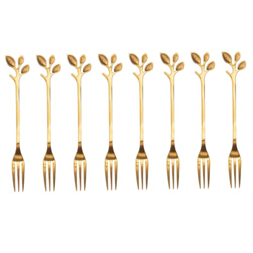 Hemobllo 8pezzi Forchettine Dorate Per Frutta e Dessert in Acciaio Inossidabile Rametti Stile Nordico Resistenti e Facili Da Pulire Regalo Per Casa e Feste