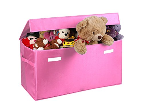 Collapsible Toy Chest for Kids (XX-Large) Storage Basket w/Flip-Top Lid | Toys Organizer Bin for Bedrooms, Closets, Child Nursery | Store Stuffed Animals, Games, Clothes (Pink)