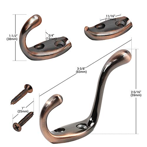 Rok Hardware Heavy Duty Dual Coat Hook, 3-1/2", Brushed Antique Copper, 10 Pack Rokch101Bac #TOP26
