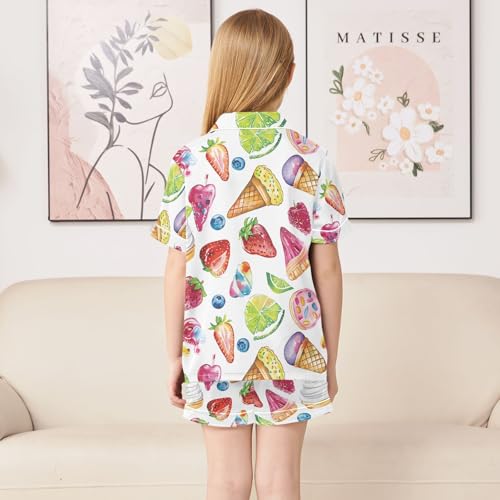 ALAZA Sweet Blueberry Ice Cream Pajamas Satin Pajama Set Short Sleeve Button Down Sleepwear4