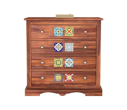 Image of Wooden Chest of Drawers for Living Room with 4 Drawer - Solid Wood Chest of Drawers Wooden Drawer Cabinet Chest of Drawer for Bedroom Storage Cabinet (James, Honey Finish)